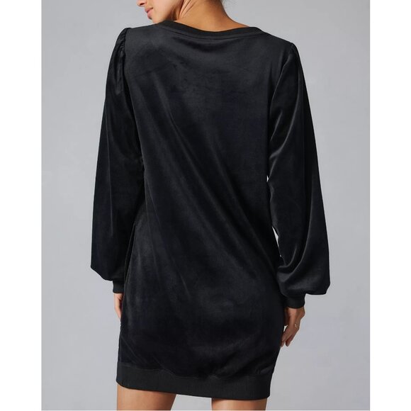 Anthropologie Daily Practice Velvet Puff-Sleeve Dress Black XS - Picture 4 of 11
